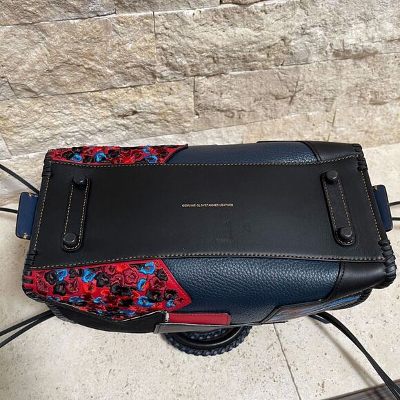 Coach 1941 Rogue 30 Embellished Patchwork Whipstitch Mixed Leather Bag Red Multi - Picture 6 of 12